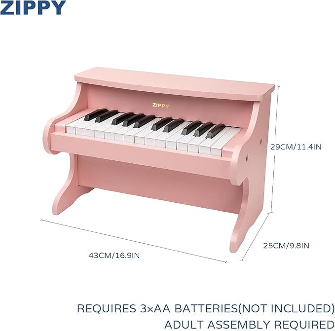 ZIPPY Kids Piano Keyboard, 25 Keys Digital Piano for Kids, Mini Music Educational Instrument Toy, Wood Toy for Toddlers Girls Boys (Pink)