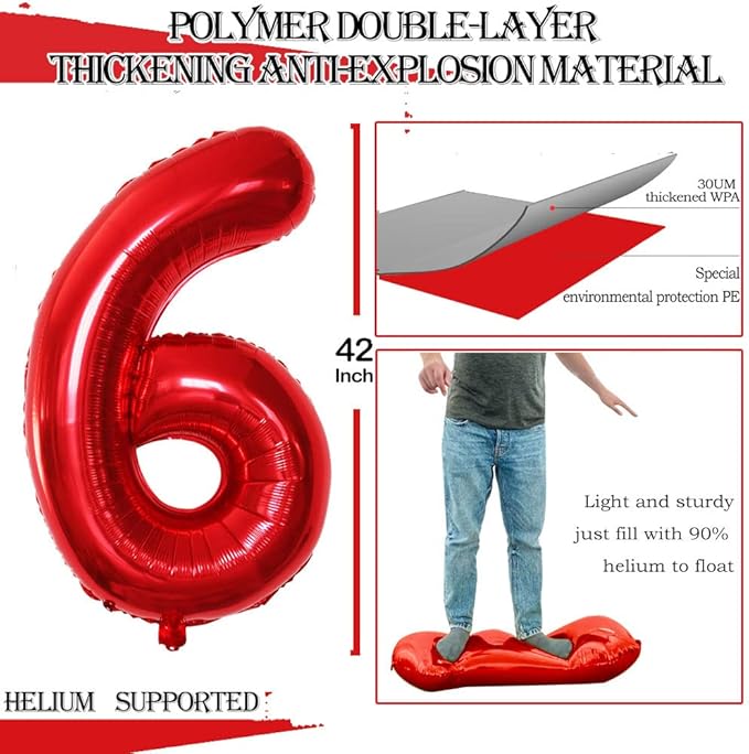 GOER Number 26 Balloons for 26th Birthday Party Decorations,42 Inch Jumbo Foil Helium 62 Balloons for 62nd Birthday Party Decoration (Red)