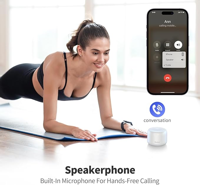 Bobtot Portable Bluetooth Speakers with Strap Easy to Carry, Wireless IPX5 Waterproof Mini Speaker with Loud Stereo Sound, 20 Hours Playtime, Rechargeable Battery, Built-in Microphone, White