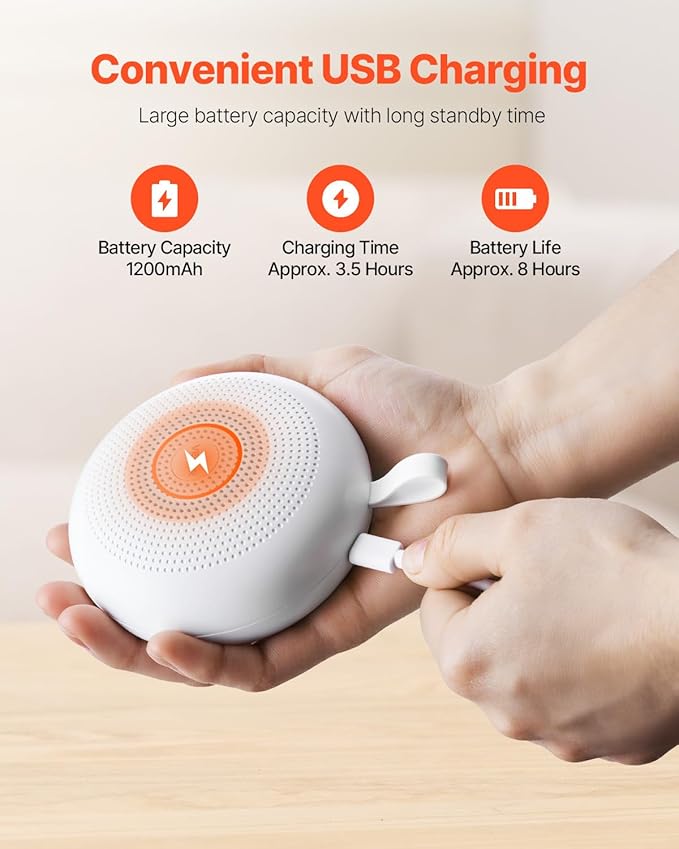VEVOR Sound Machine, 30 Soothing Sleep Sounds, 3-in-1 Portable and Hangable White Noise Sound Machine with Auto-Off Timer, Soft Ring Light and Memory Function, for Baby, Adults, Home, Office & Travel