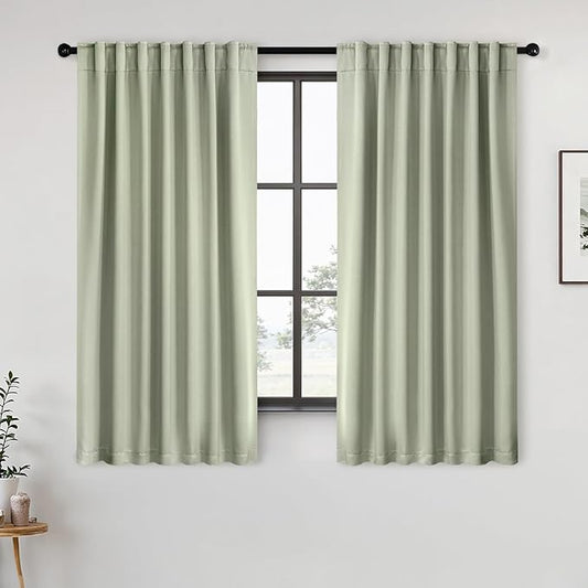 ANRODUO Back Tab Blackout Curtains for Bedroom Living Room, Rod Pocket Pinch Pleated Thermal Insulated Room Darkening Curtains 72 Inches Long 2 Panels, Sage Green, 42 x 72 Inch