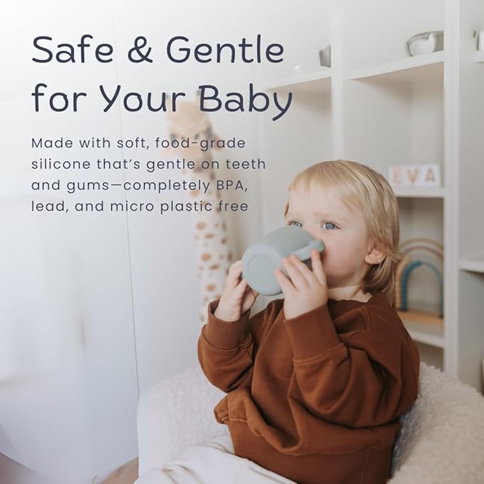 Silicone Sippy Cups with Easy Grip Transition Handles and a Soft Spout. a Non Toxic No Spill Unbreakable Training Cup 150ml/5oz |2-Pack Green and Navy|