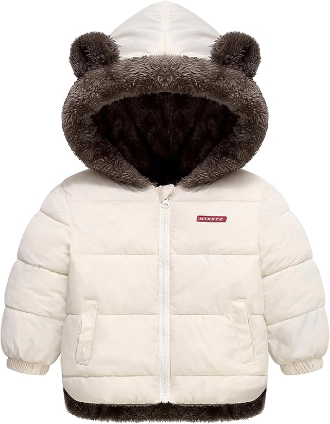 Infant Baby Winter Coat Bear Hooded Jacket Warm Fleece Snowsuit Windproof Outerwear for Toddler Boy Girl 9M-4T