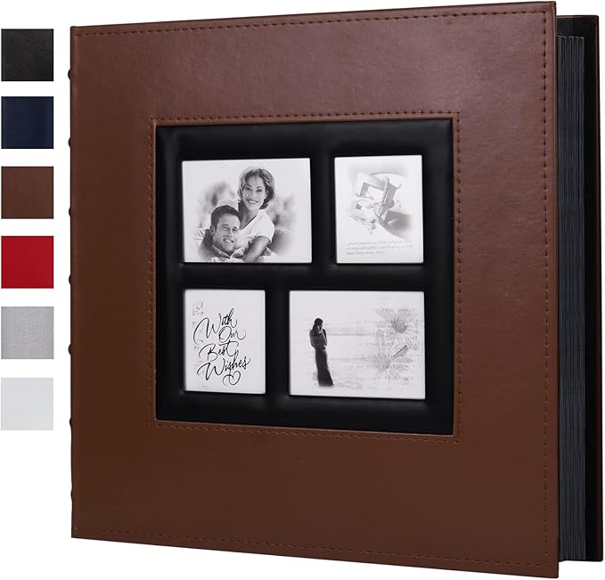 RECUTMS Magnetic Self-Stick Photo Album, DIY Scrapbook 60 Pages Black Inner Page Leather Cover for Wedding Baby Family Graduation Photo Album Holds 3x5 4x6 5x7 6x8 8x10 Photos