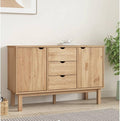 Scandinavian Sideboard with 3 Drawers and 2 Doors in Warm Brown Solid Pine Wood by Unknown