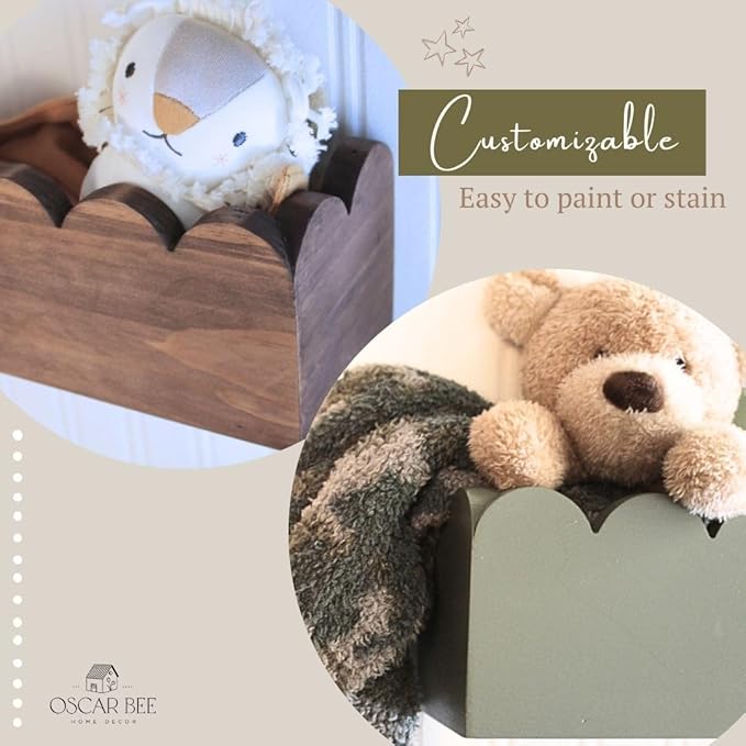 Set of 2 Scalloped Nursery Shelves – Preassembled Floating Cloud Wall Bookshelf for Kids, Baby & Toddler Room – Montessori Nursery Shelves – Kids Wall Book Shelf Display