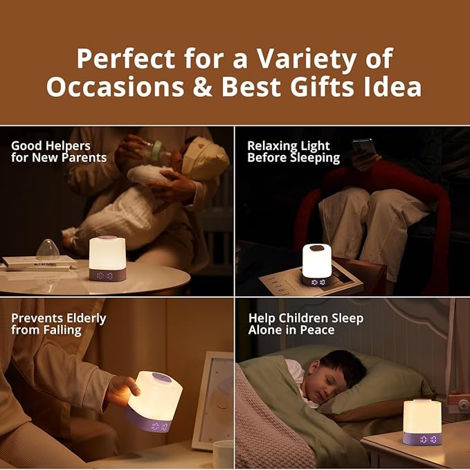 Lyridz LED Nursery Night Light with Clock, Portable Breastfeeding Night Lamp for Baby, Remote Control, 4000mAh Rechargeable Battery, Dimmable, 3 Color Temperature