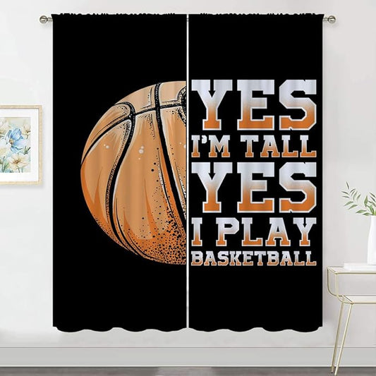 Basketball Blackout Curtains for Boy Girl Room Darkening Decor,Sport Theme Motto Dark Background Bedroom Living Room Home Rod Pocket Thermal Insulated Window Curtain/Drapes Panel,63x63 Inch…