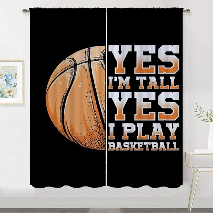 Basketball Blackout Curtains for Boy Girl Room Darkening Decor,Sport Theme Motto Dark Background Bedroom Living Room Home Rod Pocket Thermal Insulated Window Curtain/Drapes Panel,84x84 Inch…