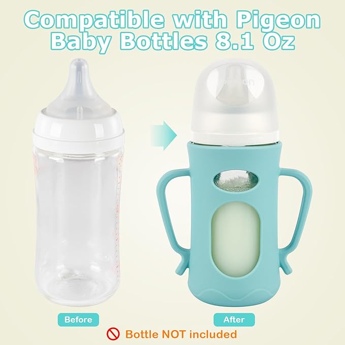 Silicone Sleeves for Pigeon Baby Bottles 8.1 oz,Anti Breakage Glass Baby Bottle Holder with Handles 2 Pack