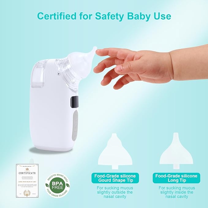 Nasal Aspirator (BC-025) for Baby, 2 in 1 Rechargeable Electric Baby Nose Suker with Sprayer, 70KPA Snot Sucker for Baby with 5 Suction Levels, Type-C Charging with Music and Soothing Light