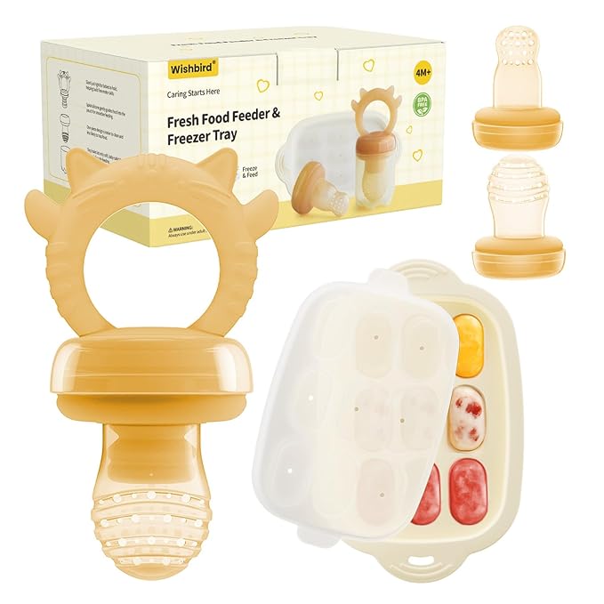 Baby Food Fruit Feeder & Freezer Tray, Auto-Push Fresh Food Feeder Pacifier for Self Feeding, Breastmilk Popsicle Molds for Baby Teething Relief, BPA-Free Silicone, 2 Sizes for 3-12 Months