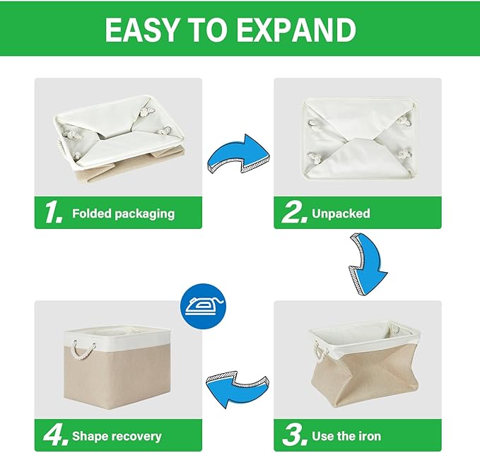 Bidtakay Large Storage Baskets for Organizing Fabric Closet Organizers Storage Bins with Handles 3-Pack 16x11.8x11.8 Inch Collapsible Baskets for Shelves Clothes Home Organization L-White&Beige