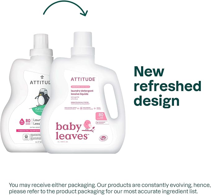 ATTITUDE Baby Laundry Detergent, EWG Verified, Plant and Mineral-Based Formula, HE Compatible, Vegan Household Products, Unscented, 80 Loads, 67.6 Fl Oz (Pack of 6)