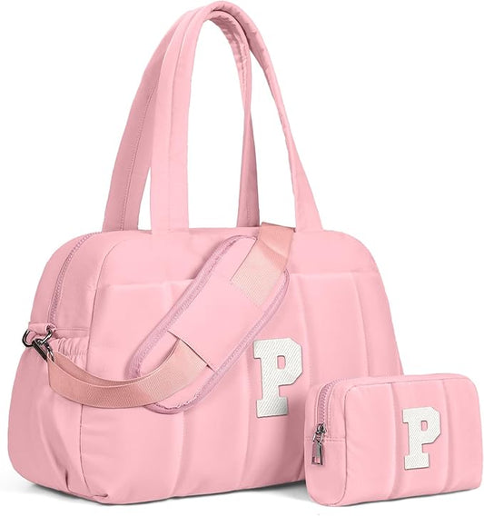 Duffle Bag for Travel, Weekender Bags for Women，Initial Overnight Bag with Wet Pocket，Lightweight Travel Bags Personalized Gym Tote with Makeup Pouch