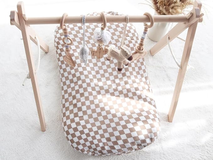 LifeTree Muslin Baby Lounger Cover, Newborn Slipcover Lounger Cover for Boys Girls Infant, Soft 70% Viscose from Bamboo and 30% Cotton, Cover Only, Checkered Pattern