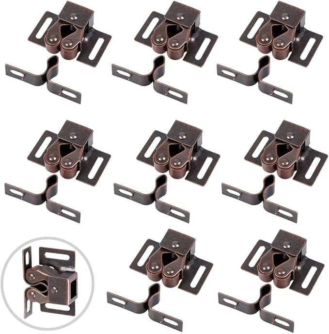 8 Pack Cabinet Latch Double Roller Catch for Cupboard Closet Cabinet Door Latches and Catches, Bronze