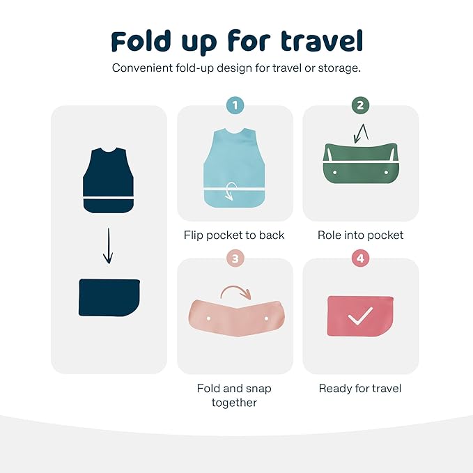 Tiny Twinkle Mess Proof Baby Bib - Waterproof & Lightweight Baby-Led Weaning Apron | 100% Recycled Polyester, Easy Clean & Machine Washable (Petite Safari, Small 6-24 Months)