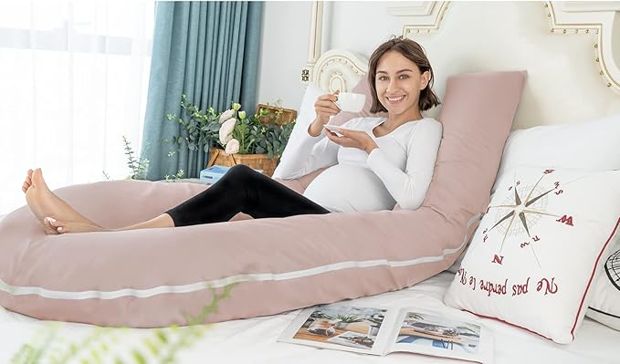 Meiz Pregnancy Pillows, Cooling Pregnancy Pillows for Sleeping, Maternity Pillow for Pregnant Woman, 65" Pregnant Pillows for Sleeping with Cooling Jersey Cover, Apricot