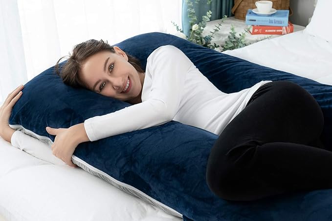 Meiz Pregnancy Pillow, Cooling Pregnancy Pillows for Sleeping, Full Body Pregnancy Pillow with Reversible Cooling Jersey Cover & Velvet Cover, Blue & Grey