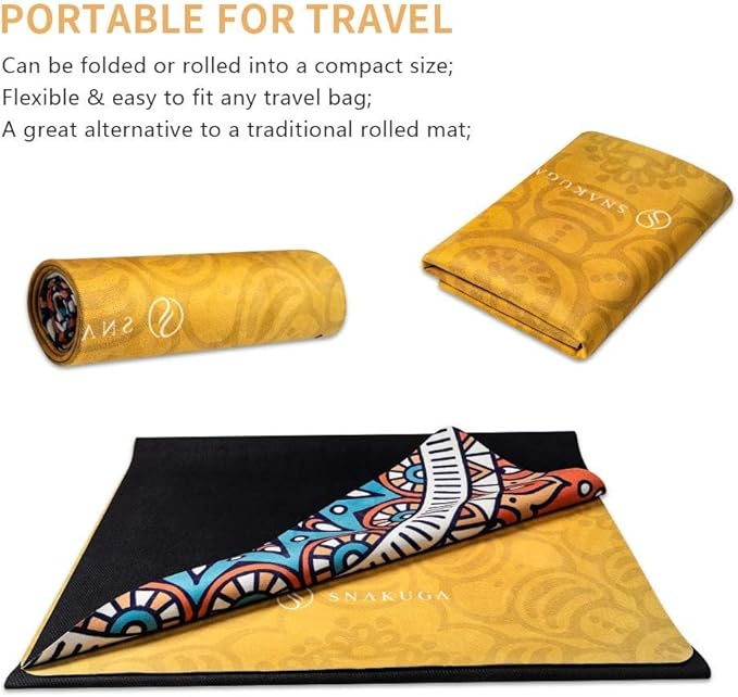 Travel Yoga Mat, Non Slip Exercise Suede Mat with Carry Bag, All-Purpose Fitness Mat with High Density Anti-Tear Surface for Women, Ideal for Pilates Workout (72'' x 24'' x 1.5mm Thick)