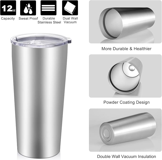 VEGOND 20oz Tumbler Bulk with Lid and Straw 12 Pack, Stainless Steel Vacuum Insulated Tumbler, Double Wall Coffee Cup Travel Mug, Stainless Steel