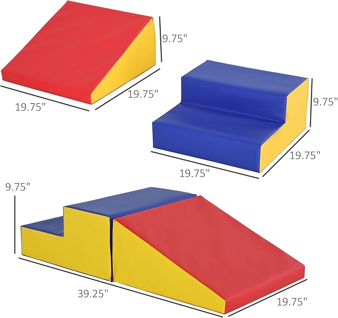 Soozier 2 Piece Climb and Crawl Activity Play Set, Soft Secure Foam Playset for Toddler, Preschooler, Indoor Play, Baby Learning Toys, Multicolor