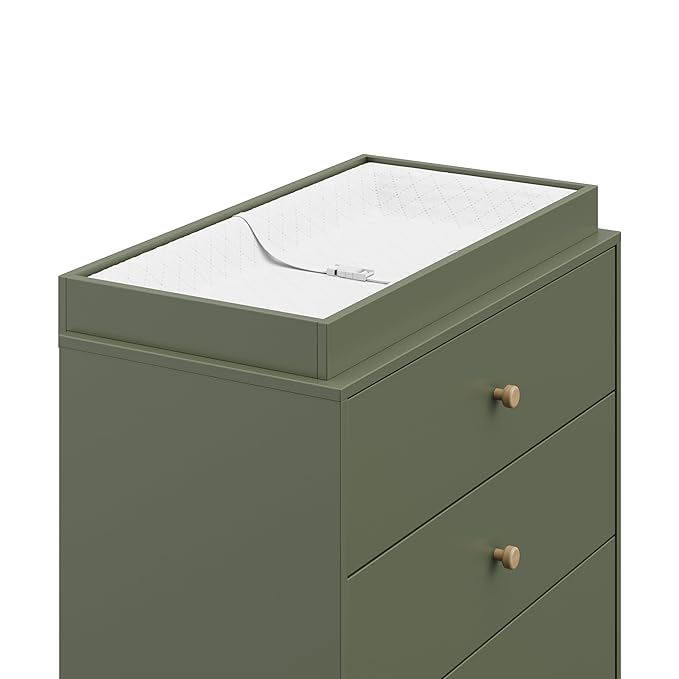 Storkcraft California 3-Drawer Chest with Removable Changing Topper (Olive with Driftwood) – GREENGUARD Gold Certified, Interlocking Drawer System, Pre-Installed Tracks, Easy Assembly