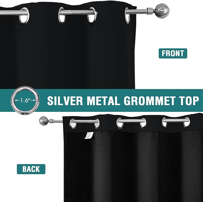 ChrisDowa 100% Blackout Curtains 84 inch Long for Bedroom with Black Liner, Extra Wide 2 Thick Layers Total Blackout Thermal Insulated Grommet Window Curtains 2 Panels Set (Black, 60 x 84 Inch)