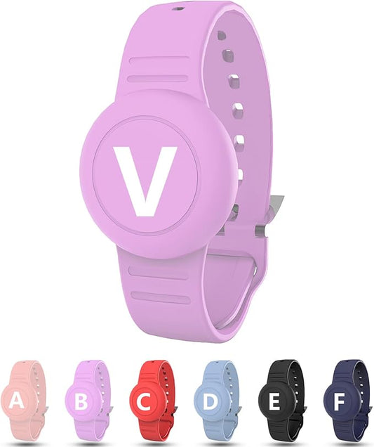 Waterproof Bracelet for AirTag Kids, Personalized Initial Letter Hidden Holder Compatible with Air Tag, Silicone Case for Airtag Adjustable Anti-Lost GPS Tracker for Toddler Child Elder, V