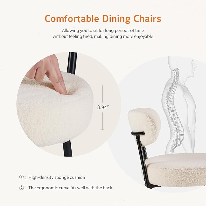 Sweetcrispy Dining Chairs Set of 6, Boucle Upholstered Modern Mid Century Round - Image 9
