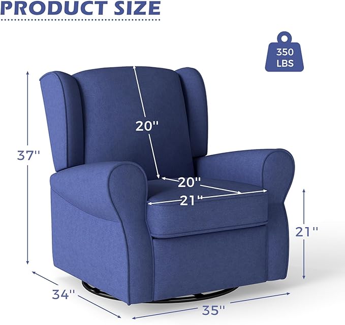Swivel Rocker Recliner Chair, Nursery Glider Chair, Nursery Rocking Chairs, Manual Reclining Chair, Blue