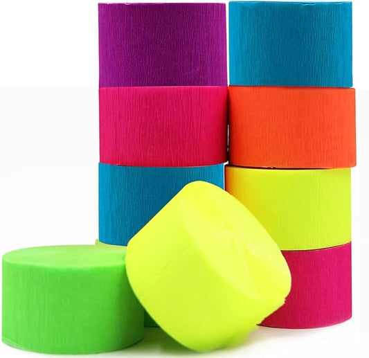 600feet Crepe Paper Streamers,6 Rolls Blacklight Party Streamer Decorations in 6 Colors for Neon Party,Wedding, Birthday, Glow Party Supplies…