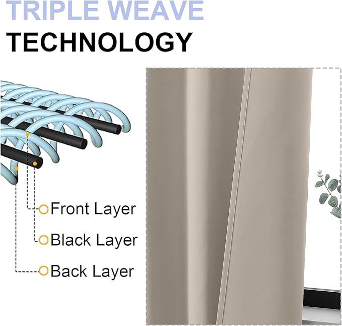 Simplebrand Blackout Extra 10ft Curtains for Patio 120 Inches Long 2 Panels Set, Solid Thermal Insulated Energy Saving Rod Pocket Window Treatment Curtains Blackout Drapes, 50" Wx120 L, Stone