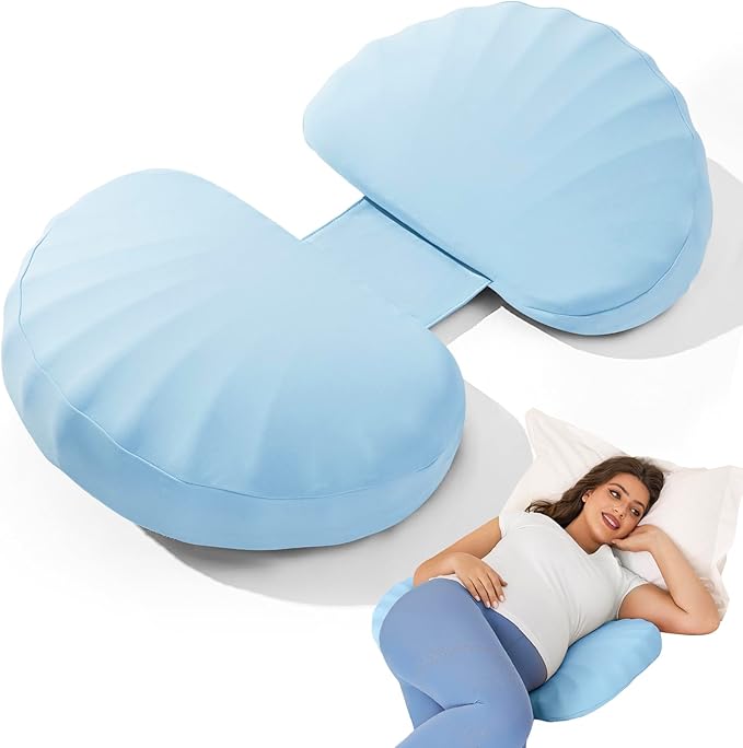Pregnancy Pillow for Sleeping Memory Foam Pillow for Side Sleeper, Maternity Pillow Support for Back, Belly, HIPS for Pregnant Women, Portable and Adjustable Travel Wedge Pillows Cooling Blue