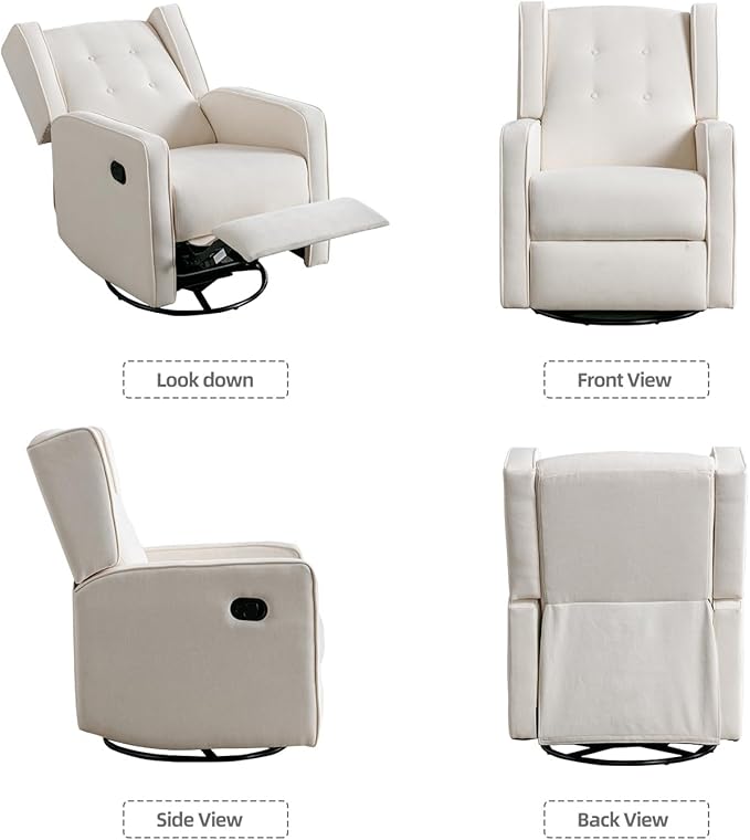 Swivel Rocker Recliner Chair Set of 2, Nursery Glider Chair, Nursery Rocking Chairs, Manual Reclining Chair, White