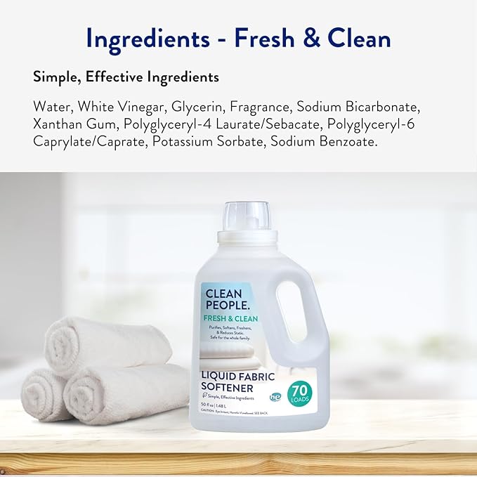 The Clean People Liquid Fabric Softener - Softens & Removes Static Cling - Vegan (50 Fl Oz, Fresh & Clean)