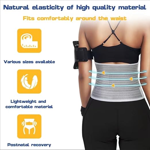 Postpartum Belly Band Wrap Back Support Natural Delivery Control Shapewear Binder Support Belt Girdle Women Tummy Control Waist Recovery Bamboo Charcoal Fiber (XL Grey)