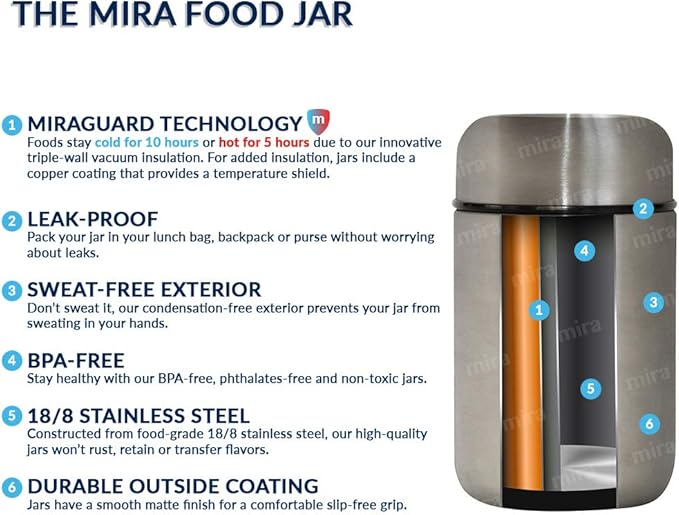 MIRA 9oz Insulated Food Jar Thermo for Hot Food & Soup, Compact Stainless Steel Vacuum Lunch Container - Sky Blue