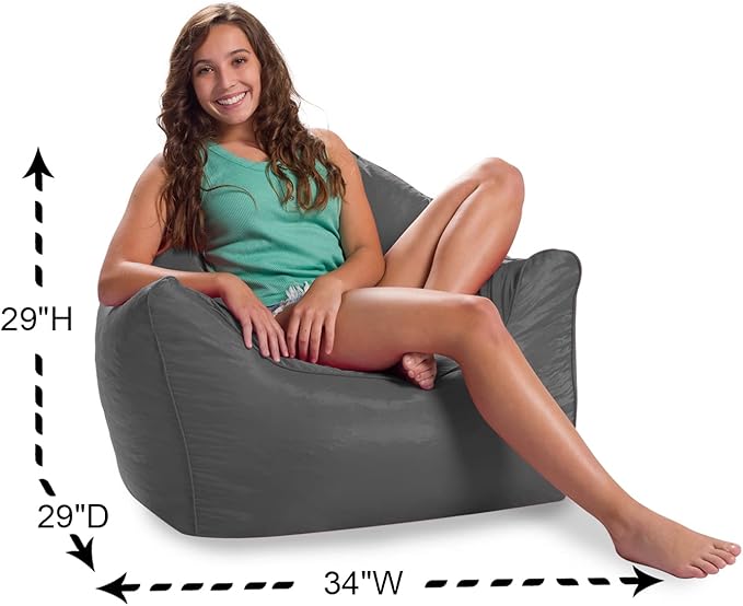 Posh Creations Structured Comfy Bean Bag Chair for Gaming, Reading, and Watching TV, Malibu Lounge, Microsuede - Charcoal Gray