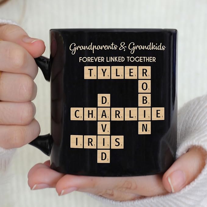 Trending Custom Grandparents & Grandkids Forever Linked Together Crossword Puzzle Personalized Mug, Gift For Large Family, Parent, Grandparents, Siblings, Brothers, Sisters on Birthday Christmas