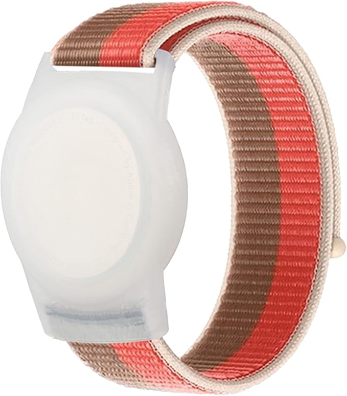 Kids Wristband Compatible with Apple AirTag, Protective Case for Air Tag GPS Tracker Holder with Nylon Bracelet, Adjustable Anti Lost Watch Band for Toddler Child Elder(Pink & Khaki)