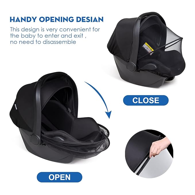 Beberoad Love 2-in-1 Car Seat Canopy - Universal Baby Car Seat Cover with Sunshade & Mesh Protection, 2-Way Zipper for Easy Access (Black)
