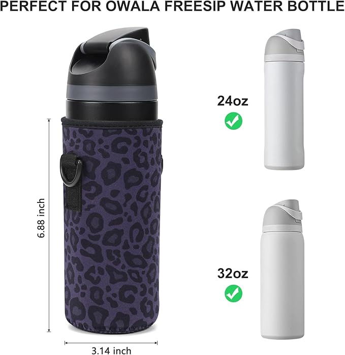 Neoprene Water Bottle Carrier Bag with Adjustable Shoulder Strap for Owala 24 OZ Tumbler, Insulated Water Bottle Cover for Owala FreeSip Insulated Water Bottle (Black Panther, 24 OZ)