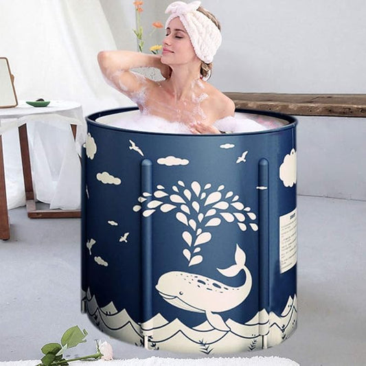 BESTHLS Foldable Bathtub Portable Soaking Bath Tub,Eco-Friendly Bathing Tub for Shower Stall (Blue Whale-1)