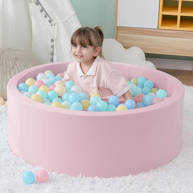 Ball Pit for Toddlers, 35.4"x 11.8" Foam Ball Pits, Indoor Soft Round Baby Playpen for Children, Ideal Gift for Toddlers, Pink, (Balls not Included)