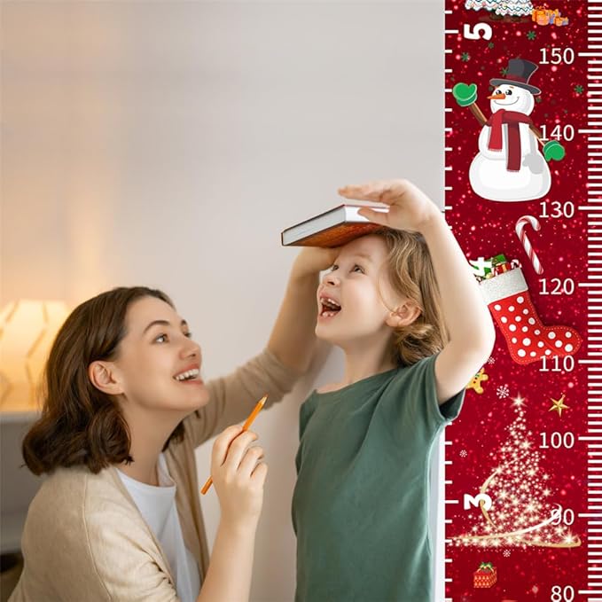 Christmas Baby Growth Chart for Wall, Height Chart for Kids, Xmas Kids Nursery Decor, Hanging Ruler Wall Decor, Kids Room Decor, Holiday Gifts for Boys Girls Toddlers - 76.7 x 7.9in with Black Wood