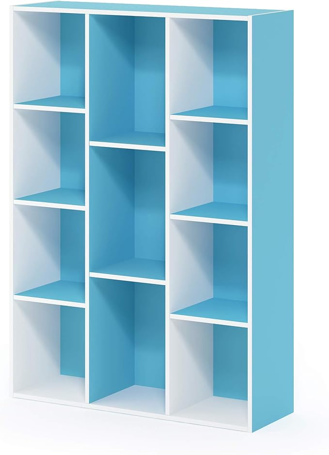 Furinno Luder Bookcase / Book / Storage , 11-Cube, White/Light Blue