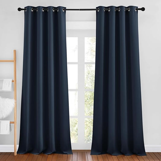NICETOWN Navy Curtains 96 inches Long, Grommet Thermal Insulated Blackout Curtains Privacy Window Treatments for Boys Room/Living Room, W46 x L96, 2 Panels
