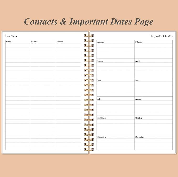 Daily Planner Undated - A5 To Do List Notebook Hourly Schedules, Spiral Appointment Planner for Women and Men, PVC Hardcover, Inner Pocket, Elastic Closure, 5.8" x 8.3", Rose Leaf